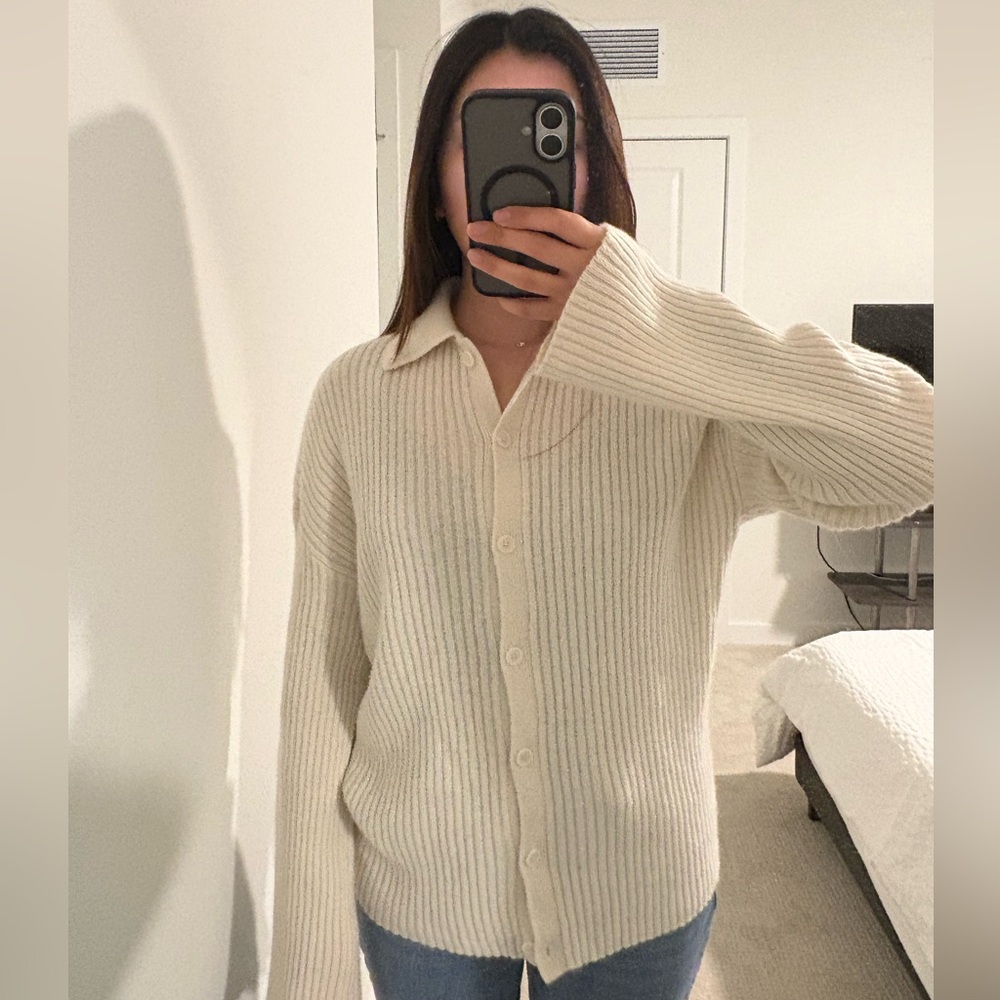 Reformation Cream Ribbed Cardigan - Picture 3 of 3